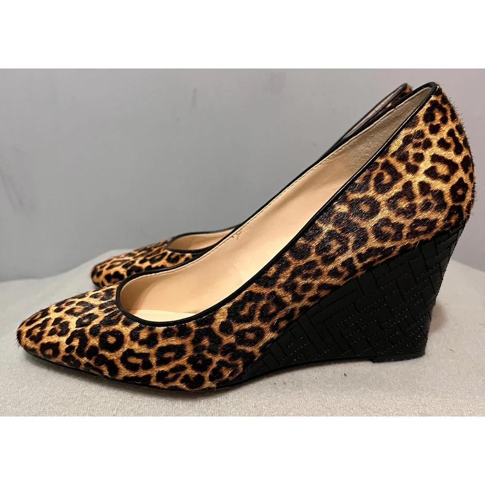 Cole Haan‎ Marita Grand 360 Leopard Calf Hair Wedge Pumps Black Woven Heel 9.5B